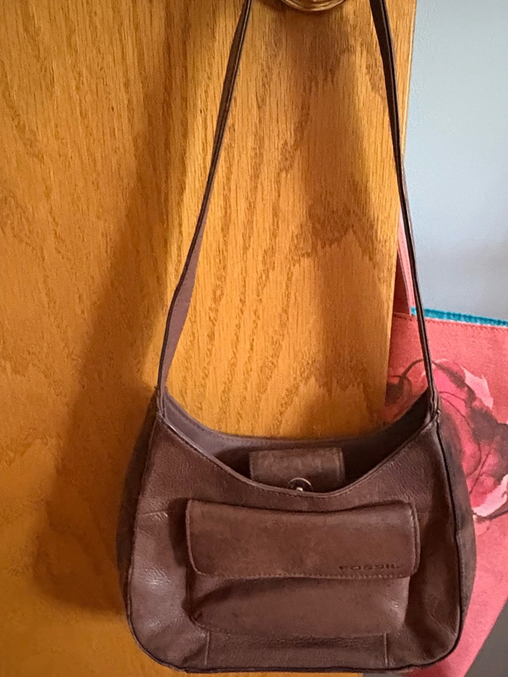 FOSSIL Vtg Brown Leather Shoulder Bag -